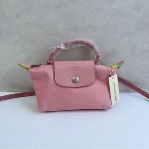NWT Pink Longchamp Le Pliage Green Series Mini Pouch Tote Canvas Crossbody XS